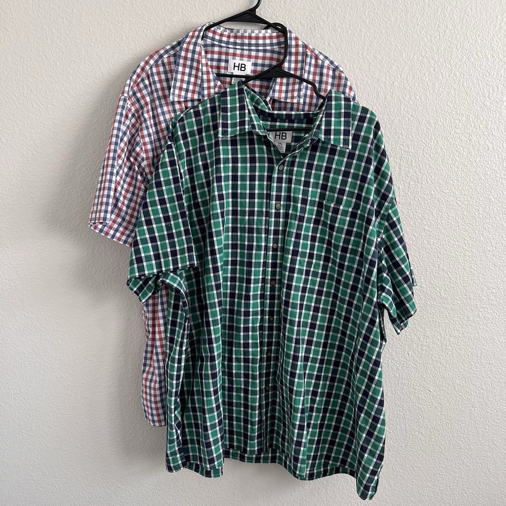 HB Harbor Bay Plaid Button Up Shirt Lot of 2 Casual Summer Big & Tall Mens 3XL